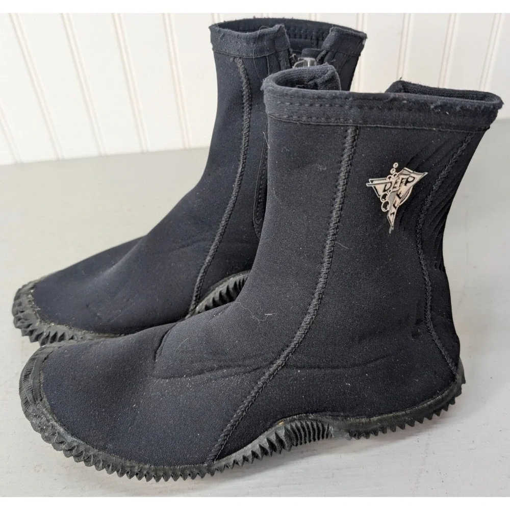 Deep See‎ Scuba Diving Water Neoprene Boots Side Zip Black PO#: 2051 Mens Size 7